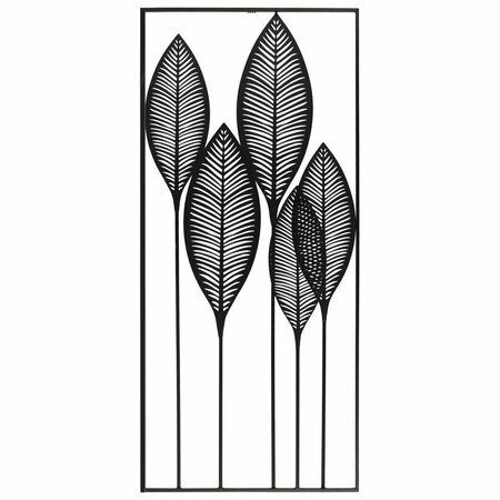 H2H Metal Wall Art of Leaves with Frame in Portrait Orientation, Metallic & Black H23245037